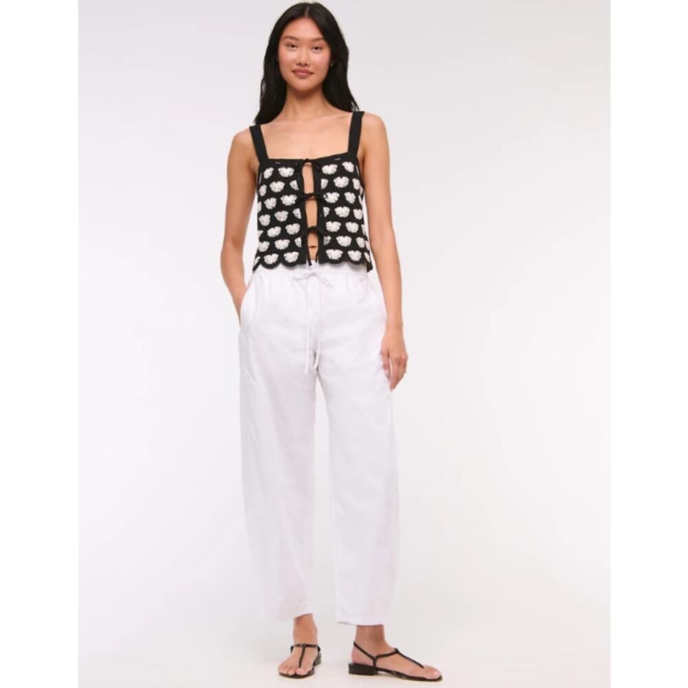 Abercrombie & Fitch Crochet-Style Tie-Front Tank Top Sleeveless Open Knit Blouse - Picture 13 of 13